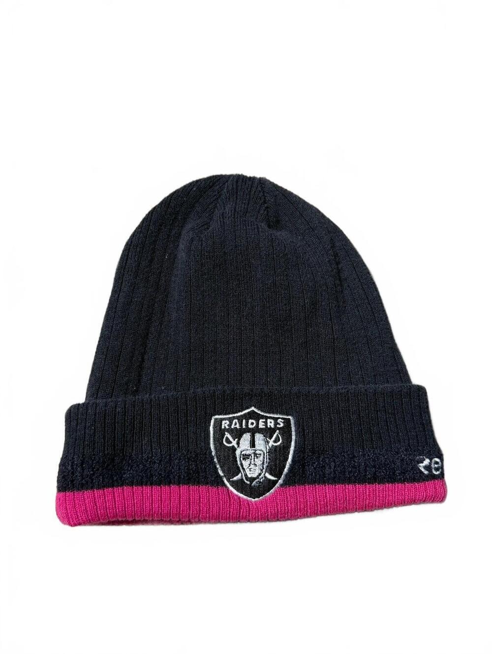 2000s Raiders NFL Breast Cancer Awareness Black & Pink Knit Beanie